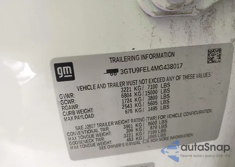 2021 GMC Sierra 1500 4Wd Short Box Denali z USA, uszkodzony, nr VIN 3GTU9FEL4MG438017